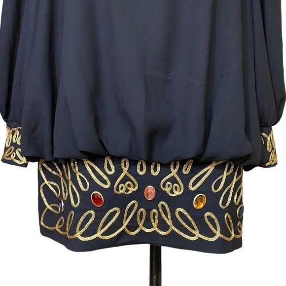 Nicole Studio New York Black and Gold Trim Blouson Sleeve Mini Dress - Picture 6 of 7
